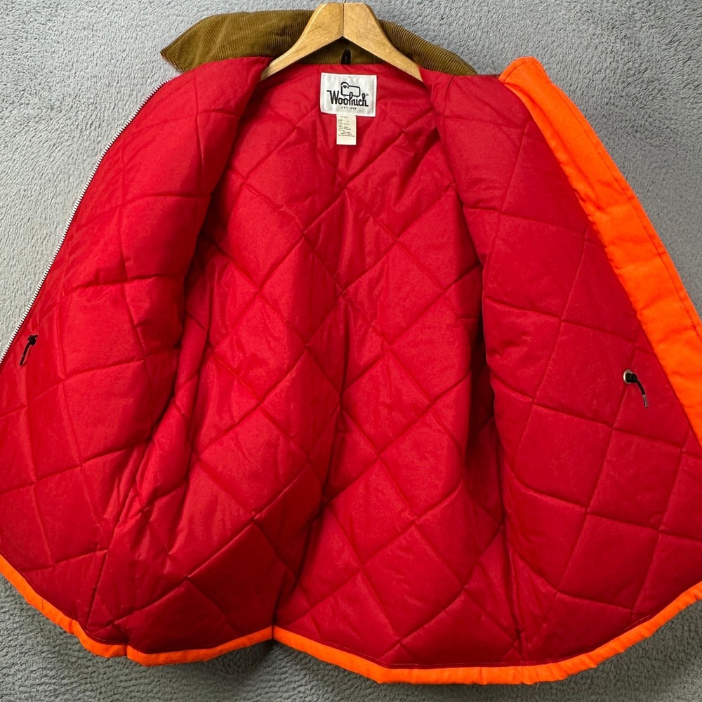 Woolrich Men Large Jacket Hunting Orange Quilted Lined Flap Pocket Field Outdoor - Picture 4 of 10